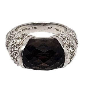 Judith Ripka Sterling Silver Smokey Quartz & CZ Ring Size 7  #21031